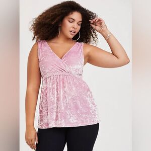 Torrid Pink Velvet Surplice Babydoll Tank